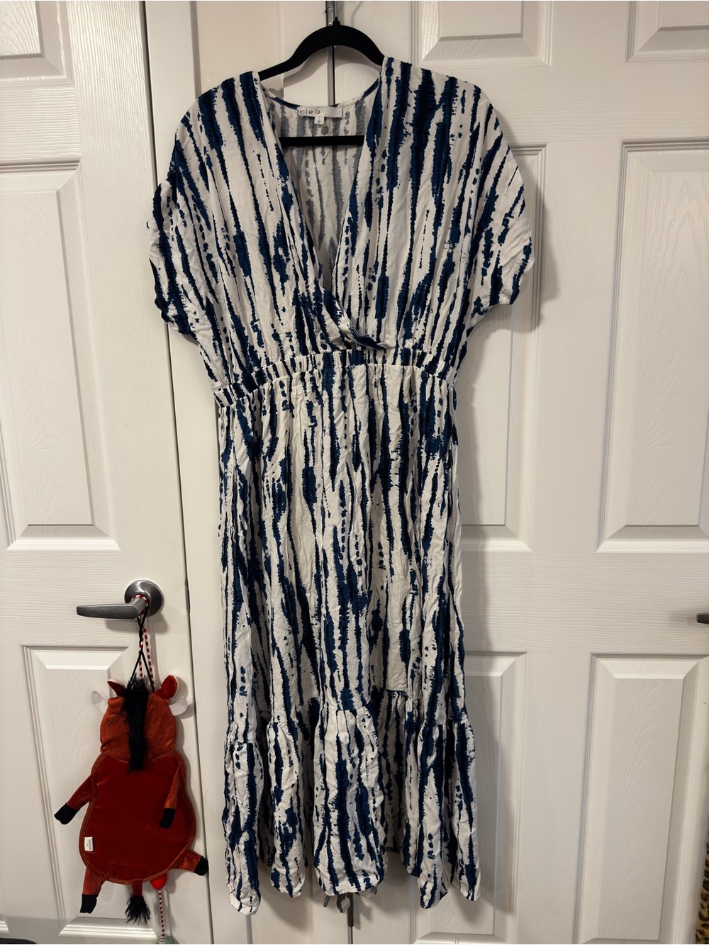 CLEO Tie-Dye Navy and White V-Neck Women’s Dress